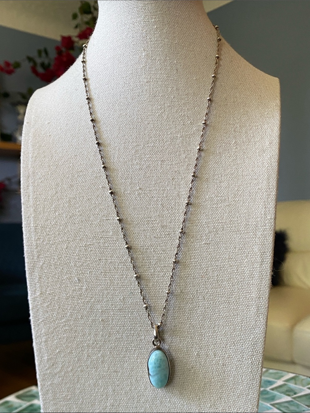 Dominican Larimar 925 Pendant Karizia Italy Sterling Necklace 20”